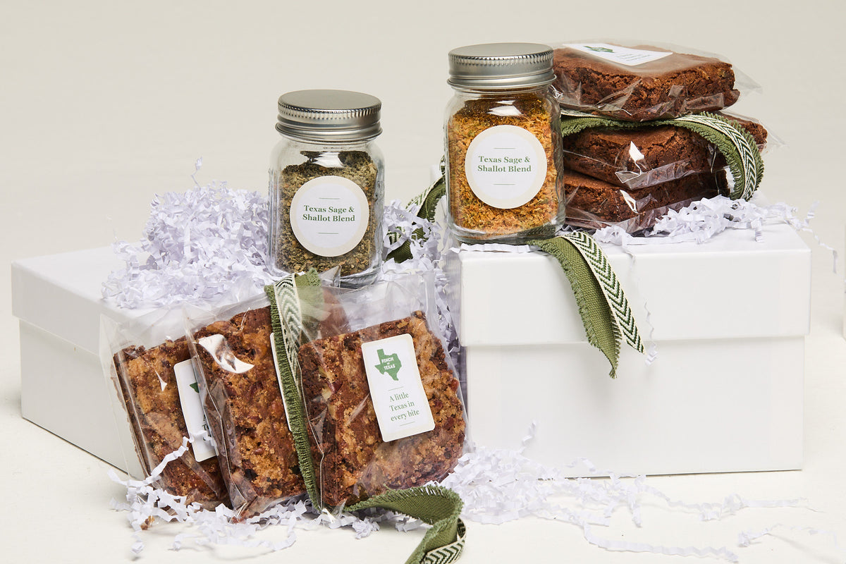 Ultimate Holiday Texas Treat Box with brownies, rosemary shortbread and salt blends